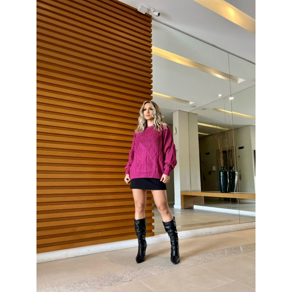 Blusa De Tricot Losango - Fúcsia