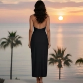 Kit 2 Peças Maiô E Saia Longa Com Estrela Dourada - Preto