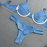 Biquíni  com Duas Alças Corrente e Lisa Calcinha com Tiras - Azul