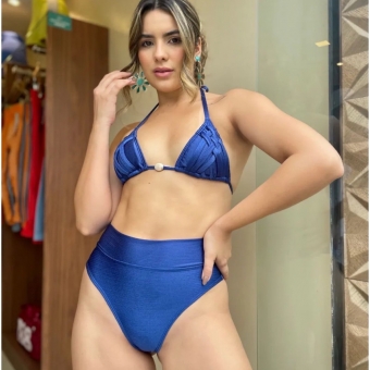 Biquíni Liso Cortininha Macramê Hot Pants