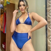 Biquíni Liso Cortininha Macramê Hot Pants - Azul