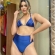 Biquíni Liso Cortininha Macramê Hot Pants - Azul