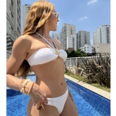Conjunto De Biquini 3 Peças Em Renda + Saia Com Franja - Branco