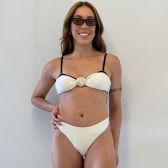 Kit 3 Itens Biquíni Bicolor Com Detalhe Concha Dourada Luxo - Off e Preto