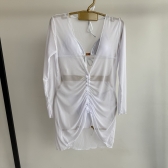 Kit 3 Itens Conj Biquíni Cortininha com Saída de Praia Tule - Branco