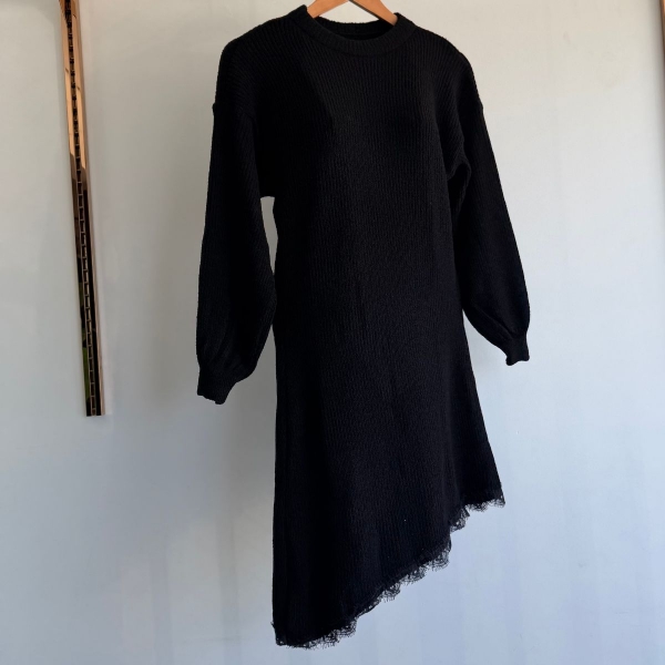 Vestido Tricot Mousse Feminino com Renda – Manga Longa - Preto