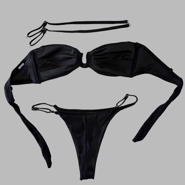 Biquíni Top Com Detalhe Em U Calcinha Ajustável E Semi Fio - Preto