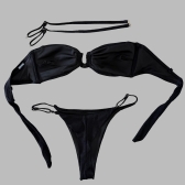 Biquíni Top Com Detalhe Em U Calcinha Ajustável E Semi Fio - Preto
