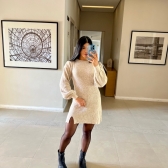 Vestido De Tricot Mousse Curto Com Fenda - Areia