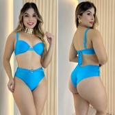 Biquíni Estilo Retrô Hot Pants Com  Cintinho Charmoso - Azul-celeste