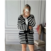Conjunto Tricot (Casaco e Saia) - Branco e Preto