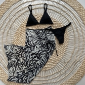 Kit Trio De Biquíni E Saia Estampa Tropical - Preto