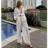 Saída de Praia Feminina Conjunto Camisa e Calça - Branco