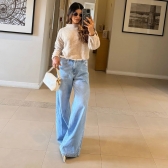 Blusa Cropped Mousse Feminina Elly Modas Manga Longa Inverno - Bege