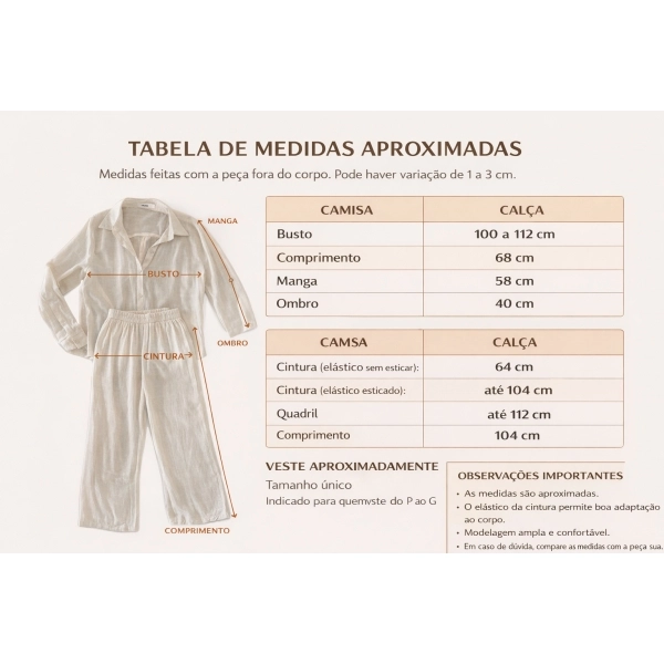 Saída de Praia Feminina Conjunto Camisa e Calça - Branco