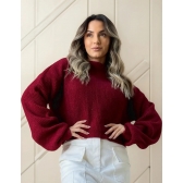 Blusa Cropped Mousse Feminina Elly Modas Manga Longa Inverno - Vermelho