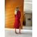 Vestido De Tricot Mousse Midi Forma Geométrica Corrente Nas Mangas - Vermelho