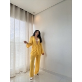 Blusa E Calça Em Tecido Leve  Saída De Praia Lisa - Amarelo