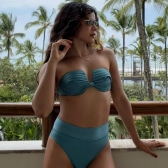 Kit 3 Itens Biquini Cintura Alta Top 2 Em 1 Bojo Estruturado - Azul-turquesa