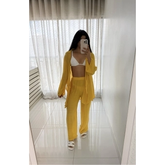 Blusa E Calça Em Tecido Leve  Saída De Praia Lisa