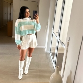 Cropped de Tricot Mousse Algodão Doce - Verde e Branco