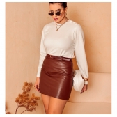 Saia De Couro Com Cinto E Zíper Lateral - Terracota