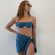 Kit 3 Pçs Biquíni Feminino + Pareô Alças Removíveis Pérolas - Azul