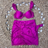 Kit 03 Peças Biquíni De Babado + (Saia Saída de Praia Tam Único) - Fúcsia