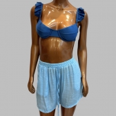 Conjunto Saída De Praia Viscolinho - Chemise e Short - Azul Claro