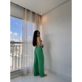 Blusa E Calça Em Tecido Leve  Saída De Praia Lisa - Verde-Bandeira