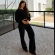 Conjunto Tricot Mousse Blusa Gola Polo Botões e Calça - Preto