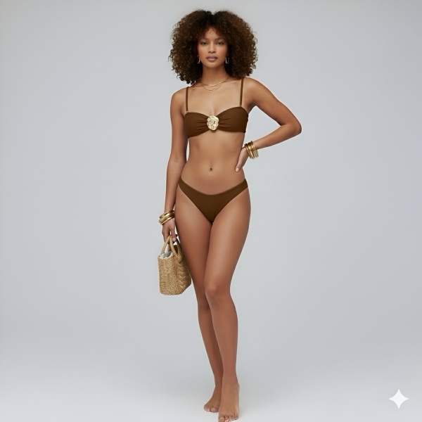 Kit Biquíni E Saída De Praia Vestido De Tule - Marrom