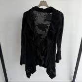 Casaco Feminino Tricot com Babados e Punho Flare - Preto