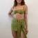 Kit Biquini Aplique Em Pedraria + Saia Com Amarração Frontal - Verde Oliva