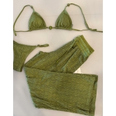 Conjunto Triquíni Cortininha Com Calça Pantalona 3 Peças - Verde Olivia