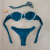 Biquíni  Alças De Tranças E Broche Removível E Fio Duplo - Azul celeste
