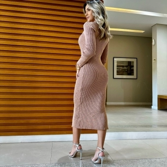 Vestido Midi Elegância Texturizada Tricot Modal