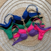 Biquíni Texturizado Com Detalhe Metálico No Centro - Pink