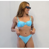 Kit Biquini Com Detalhe e Saia Pareô Transparente Cruzada - Azul