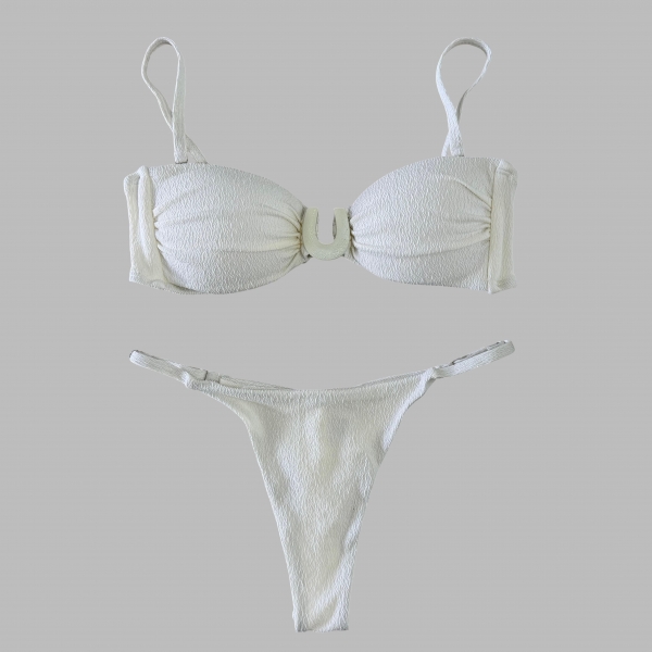 Biquíni Top Com Detalhe Em U Calcinha Ajustável E Semi Fio - Off