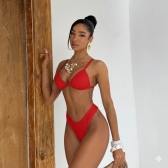 Kit Biq Top Fixo Calcinha Asa Delta Textura De Conchas+saia - Vermelho