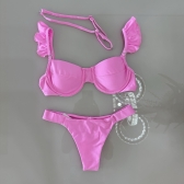 Biquíni De Babado Meia Taça Com Aro Semi Fio - Rosa Bebê