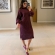 Vestido De Tricot Graça Canelado Midi Com Fendas - Vinho