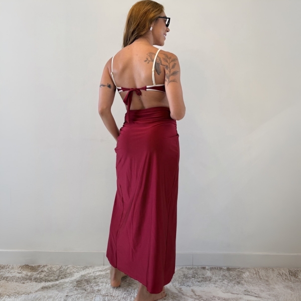 Kit 3 Itens Biquíni Bicolor Com Detalhe Concha Dourada Luxo - Vinho e Branco