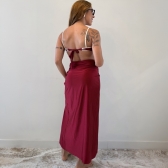 Kit 3 Itens Biquíni Bicolor Com Detalhe Concha Dourada Luxo - Vinho e Branco