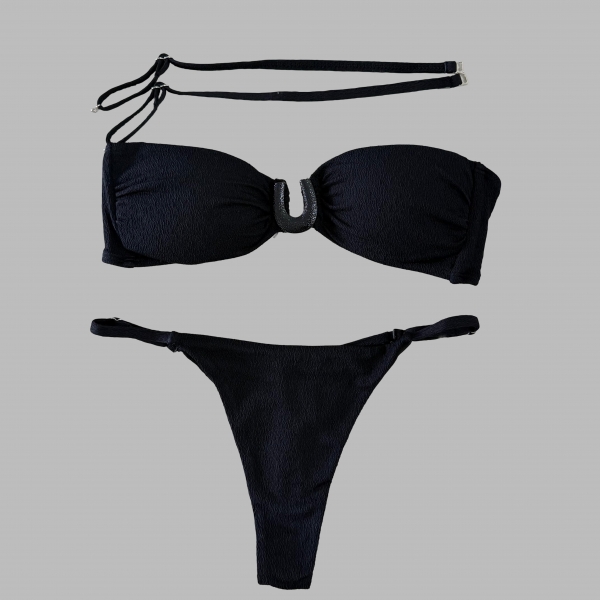 Biquíni Top Com Detalhe Em U Calcinha Ajustável E Semi Fio - Preto