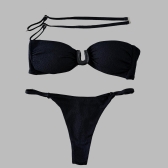 Biquíni Top Com Detalhe Em U Calcinha Ajustável E Semi Fio - Preto