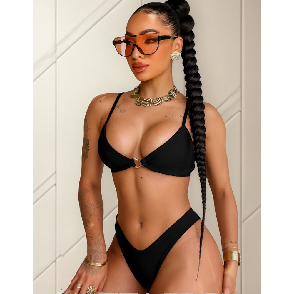 Biquíni Jade Clássico De Alças Com Detalhes Elegantes - Preto