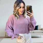Blusa Cropped Mousse Feminina Elly Modas Manga Longa Inverno - Rosé Escuro