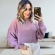 Blusa Cropped Mousse Feminina Elly Modas Manga Longa Inverno - Rosé Escuro
